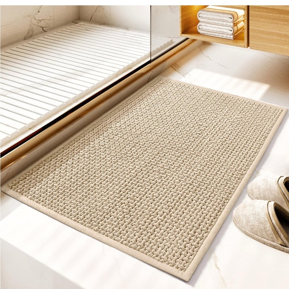 Beige chenille bath mat 16x30